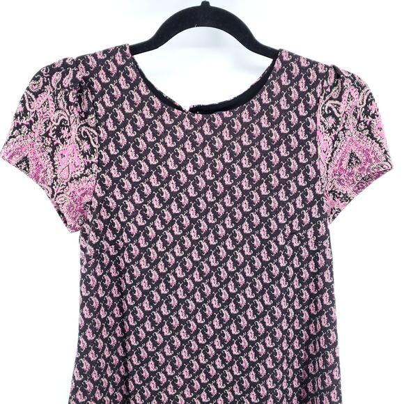 Maeve Boho VTG inspired Tapestry Paisley Geometric Metallic Shift Dress Lined XS - Picture 2 of 11